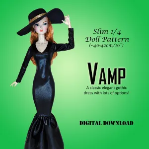 1/4 Vamp! 40cm Slim MSD BJD or 16" Fashion Doll Gothic costume with lots of dress/sleeve options - Downloadable RAD Doll Clothes PDF Sewing Pattern