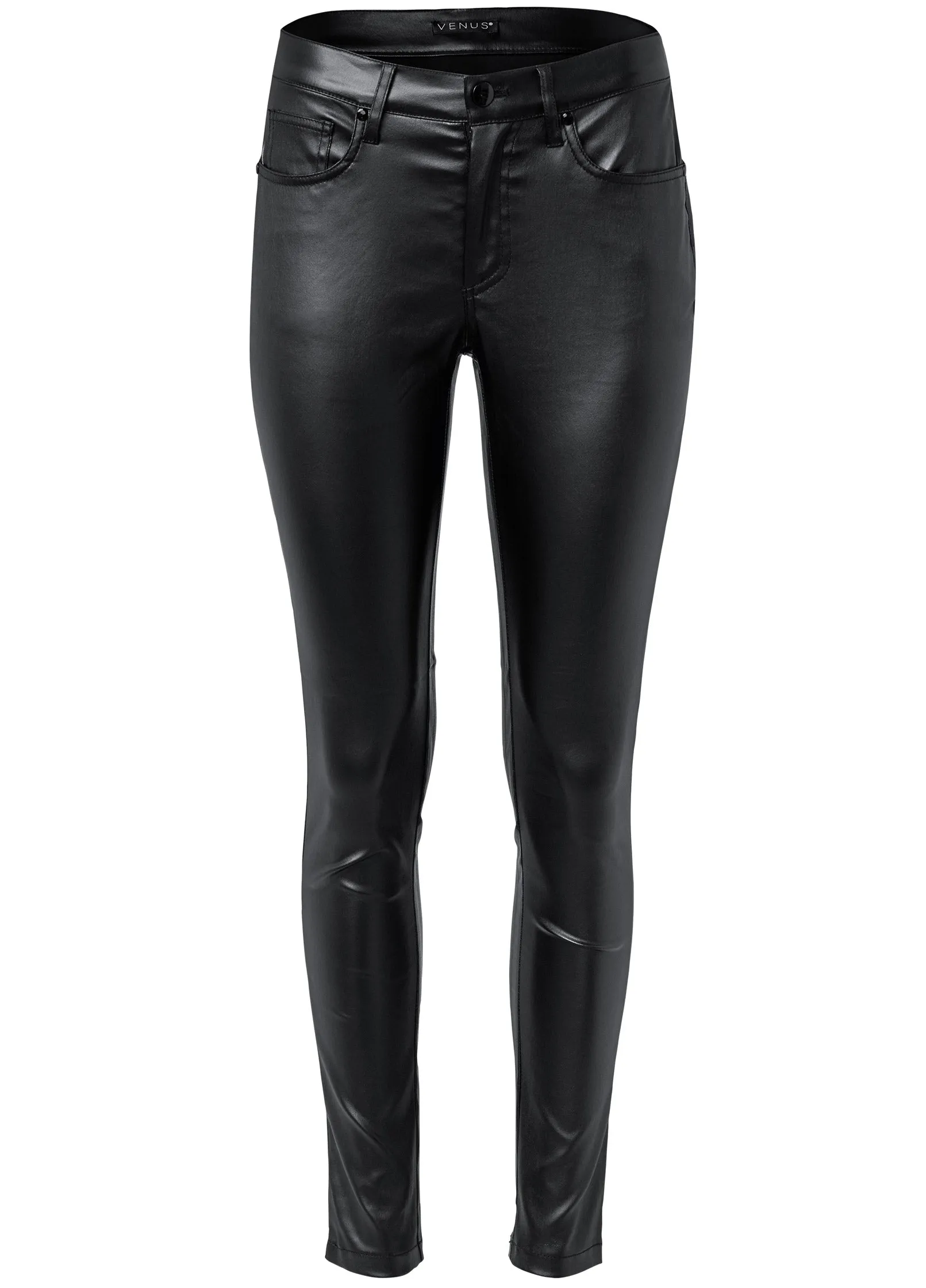 5-Pocket Faux-Leather Pants - Black