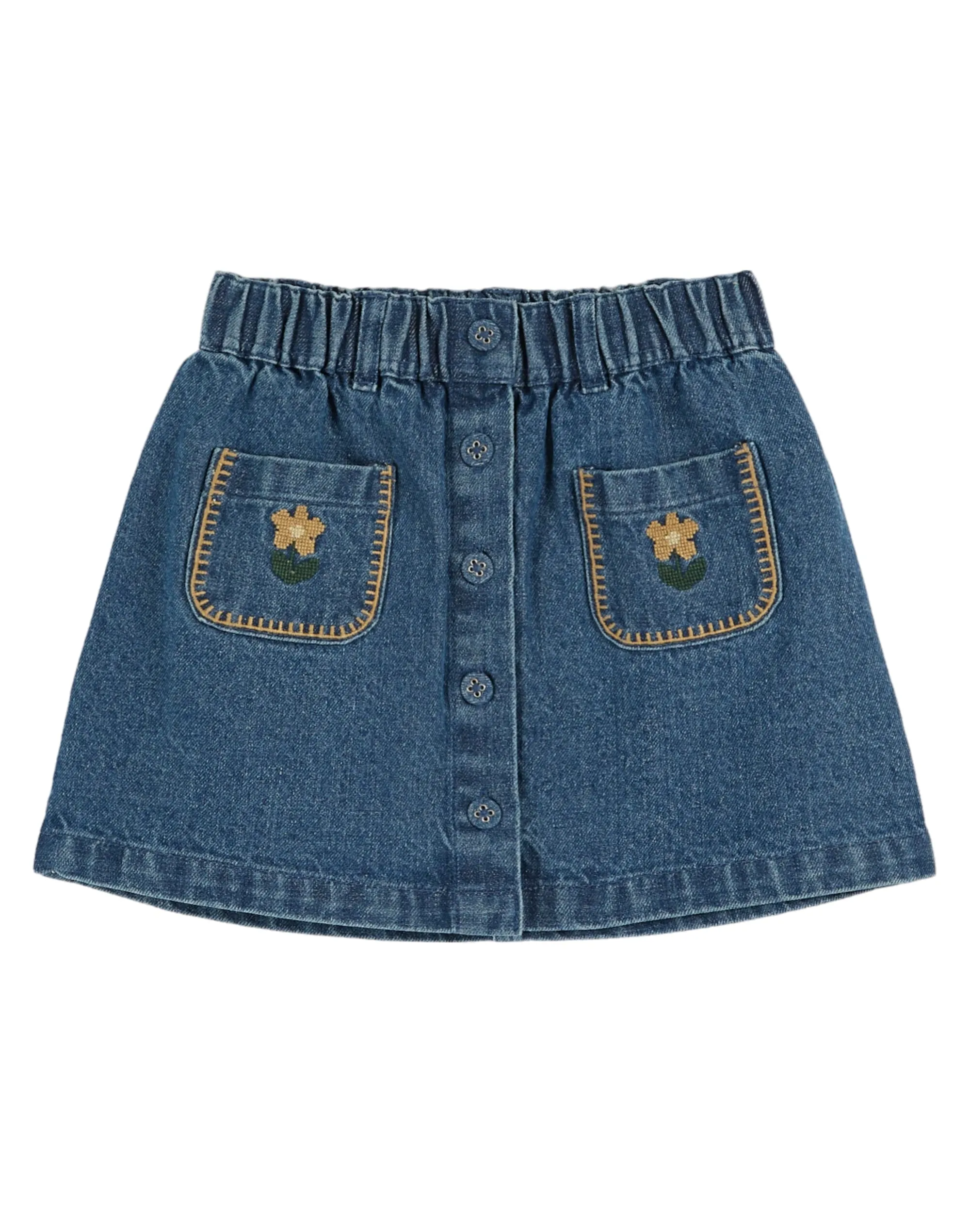 AA060A-FLORAL POCKETS EMBROIDERED DENIM SKIRT-DENIM