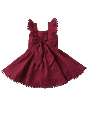 Alaia Linen Girls Dress - Cherry Red