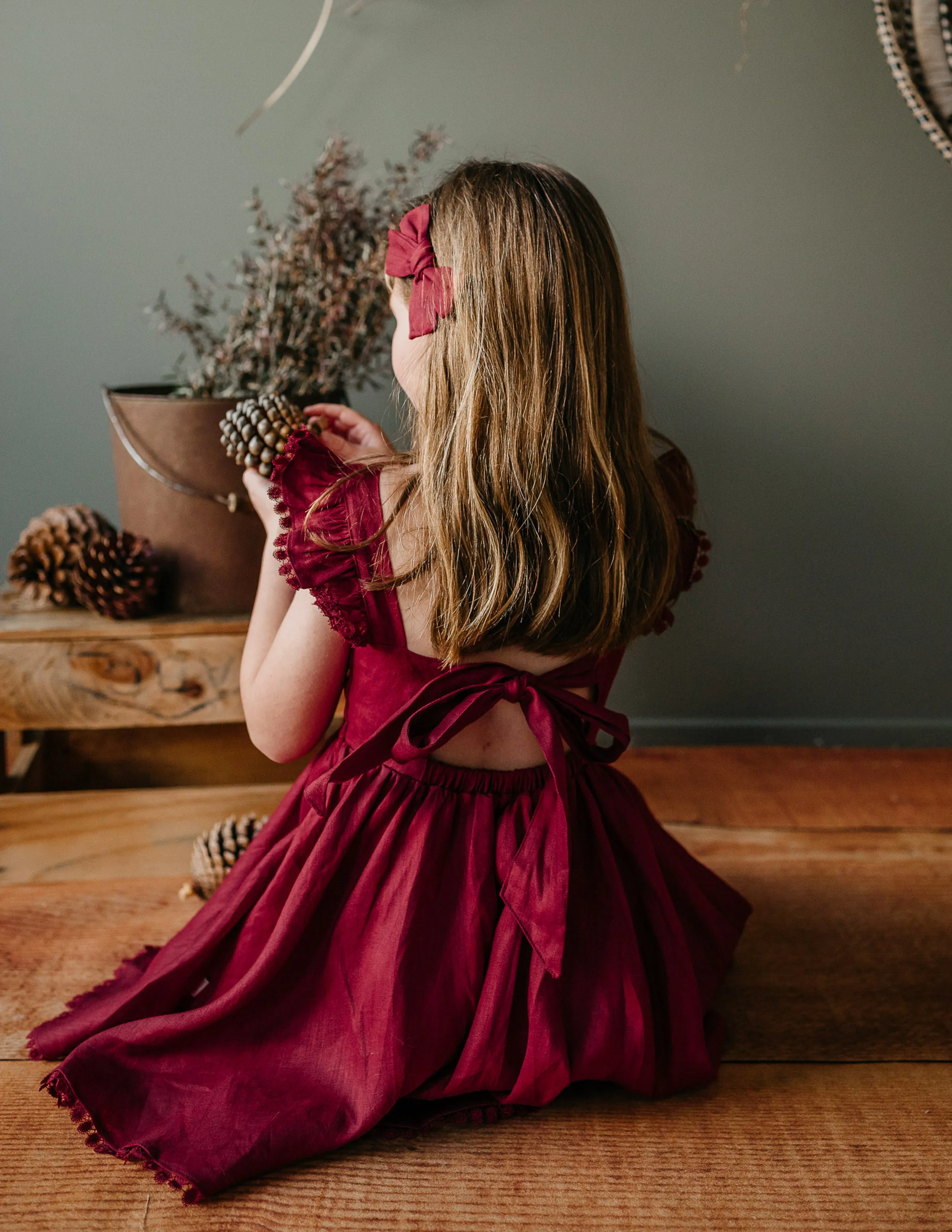 Alaia Linen Girls Dress - Cherry Red