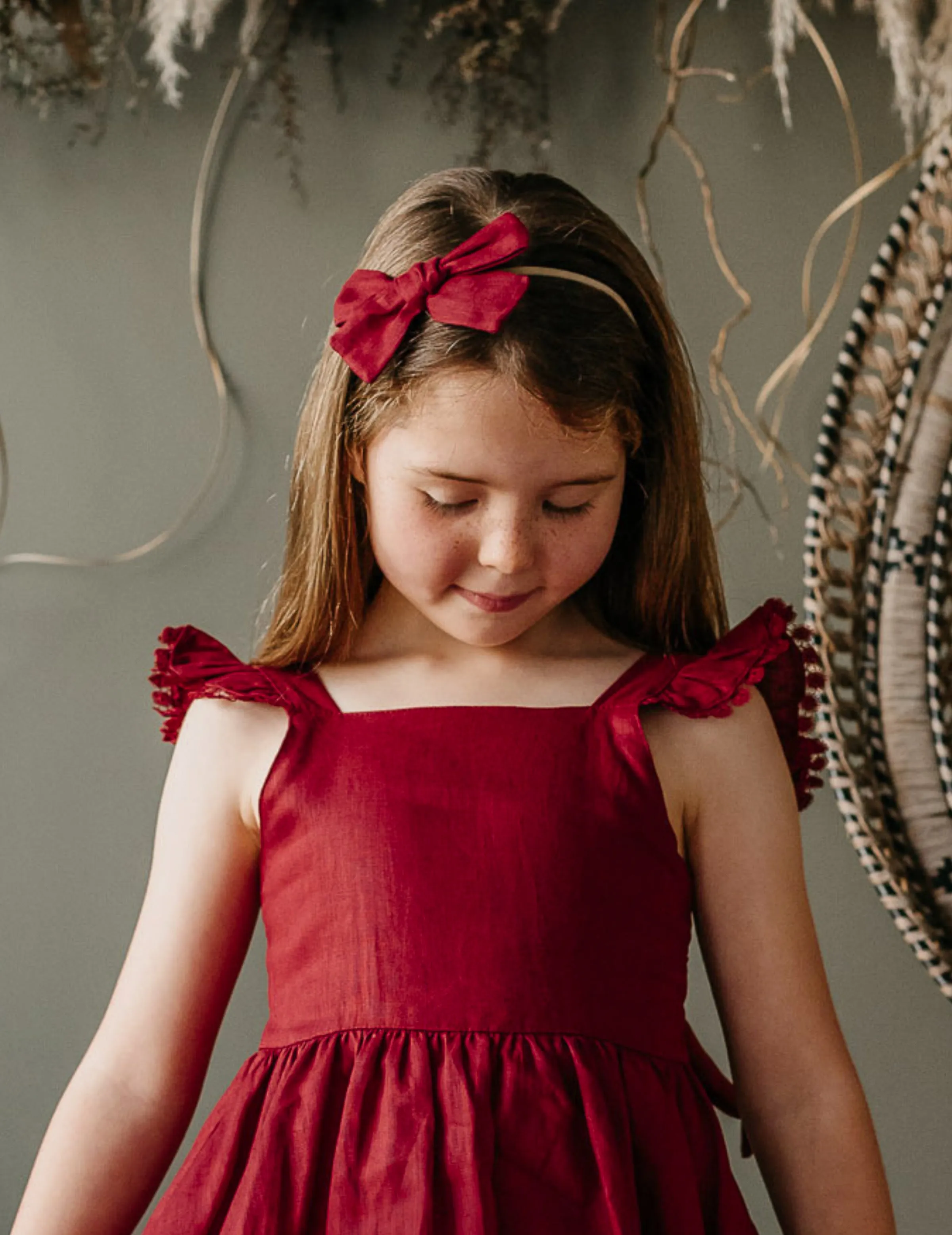 Alaia Linen Girls Dress - Cherry Red