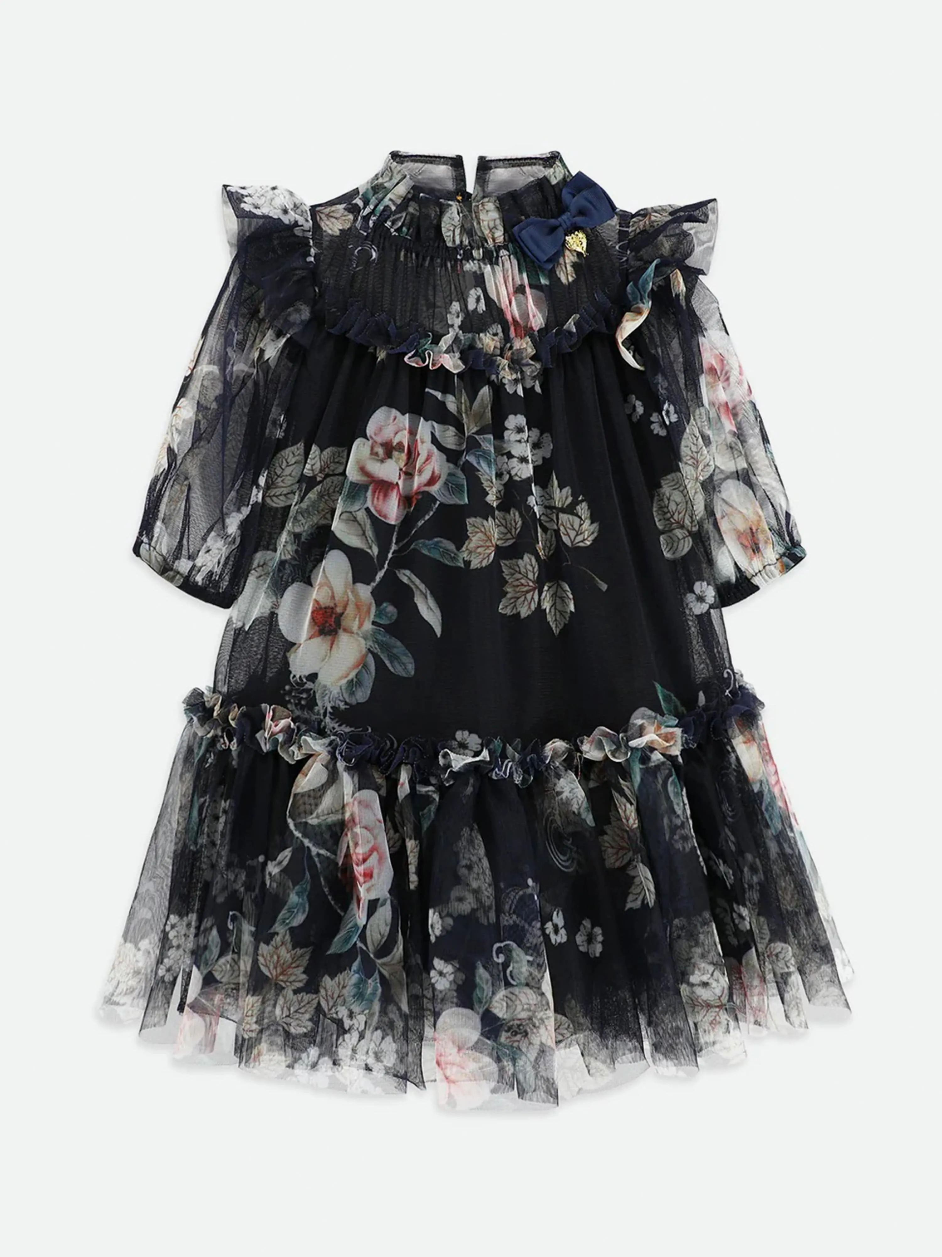 Angels Face Girls Myrtle Flower Tulle Dress in Navy