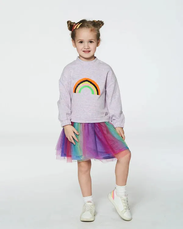 Bi-Material Sweater Dress with Rainbow Tulle Skirt