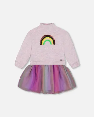 Bi-Material Sweater Dress with Rainbow Tulle Skirt