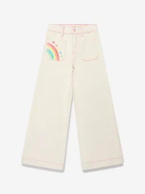 Billieblush Girls Flared Denim Trousers in Beige