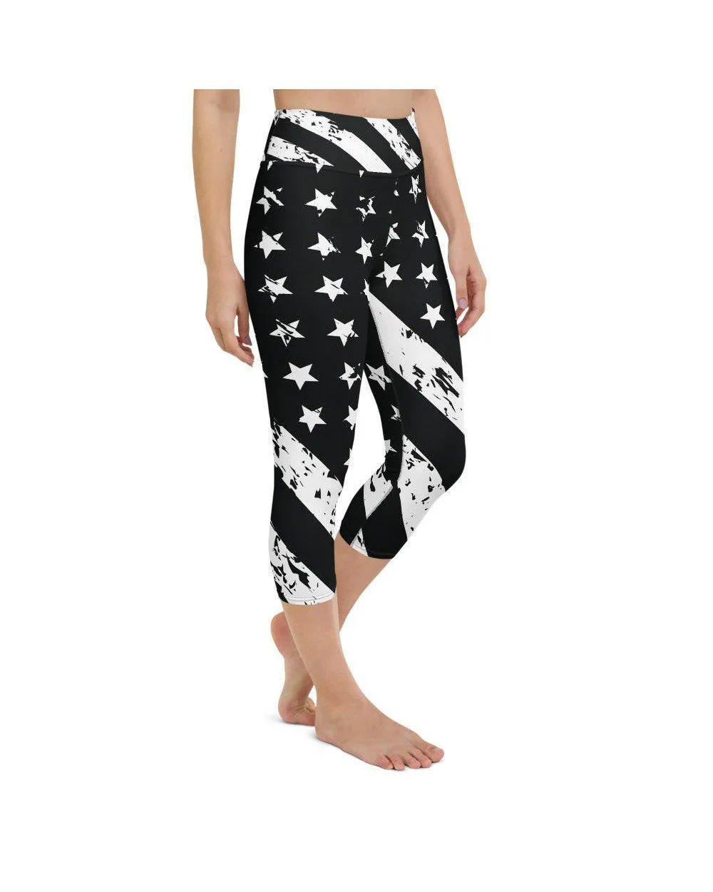 Black & White American Flag Yoga Capris