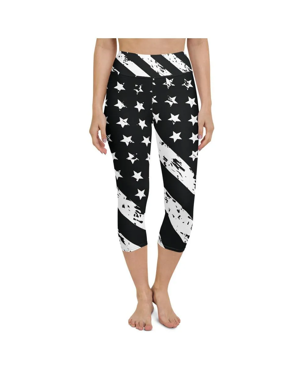 Black & White American Flag Yoga Capris