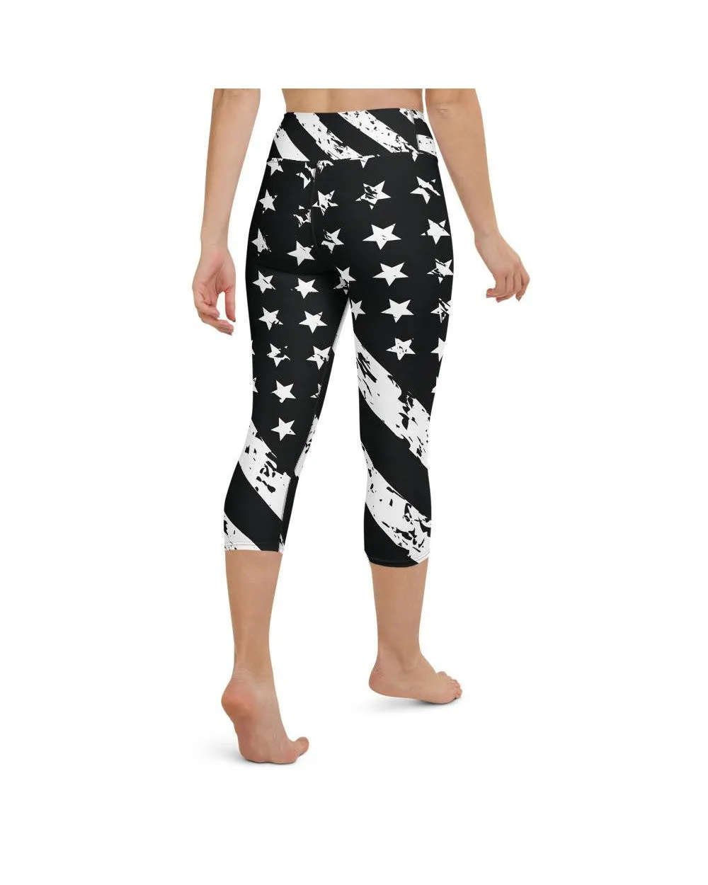 Black & White American Flag Yoga Capris