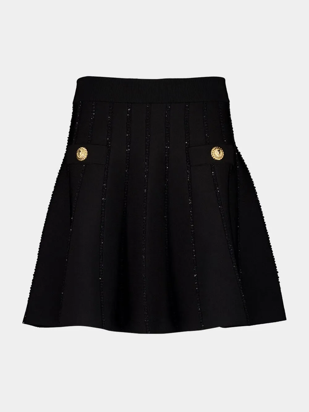 Black Flared Knit Skirt with Sparkly Stripes