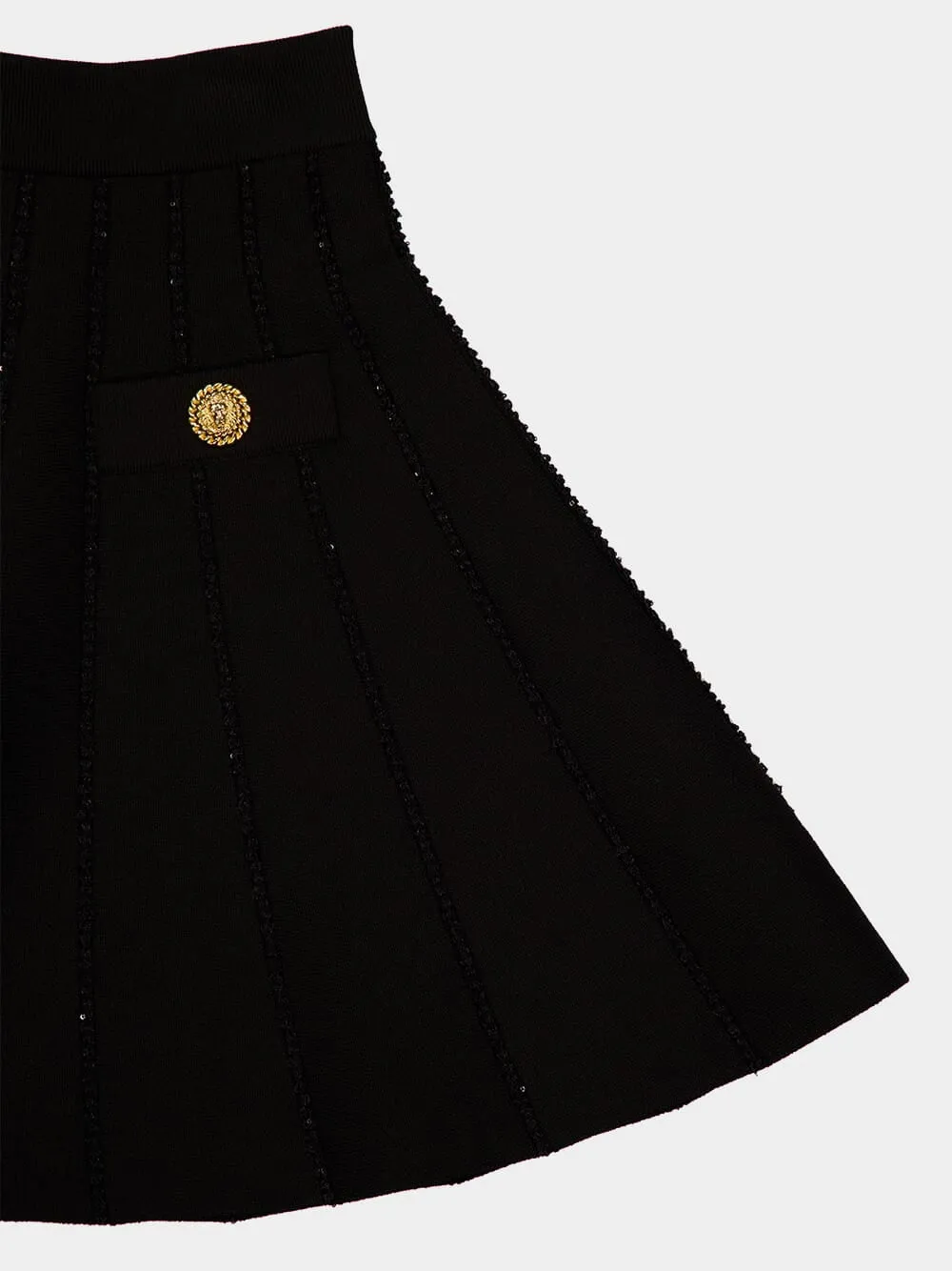 Black Flared Knit Skirt with Sparkly Stripes