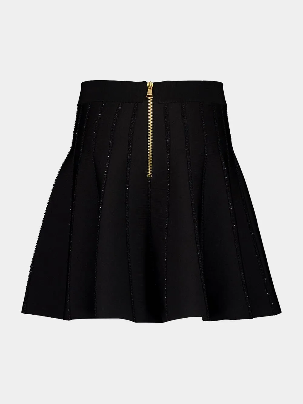 Black Flared Knit Skirt with Sparkly Stripes