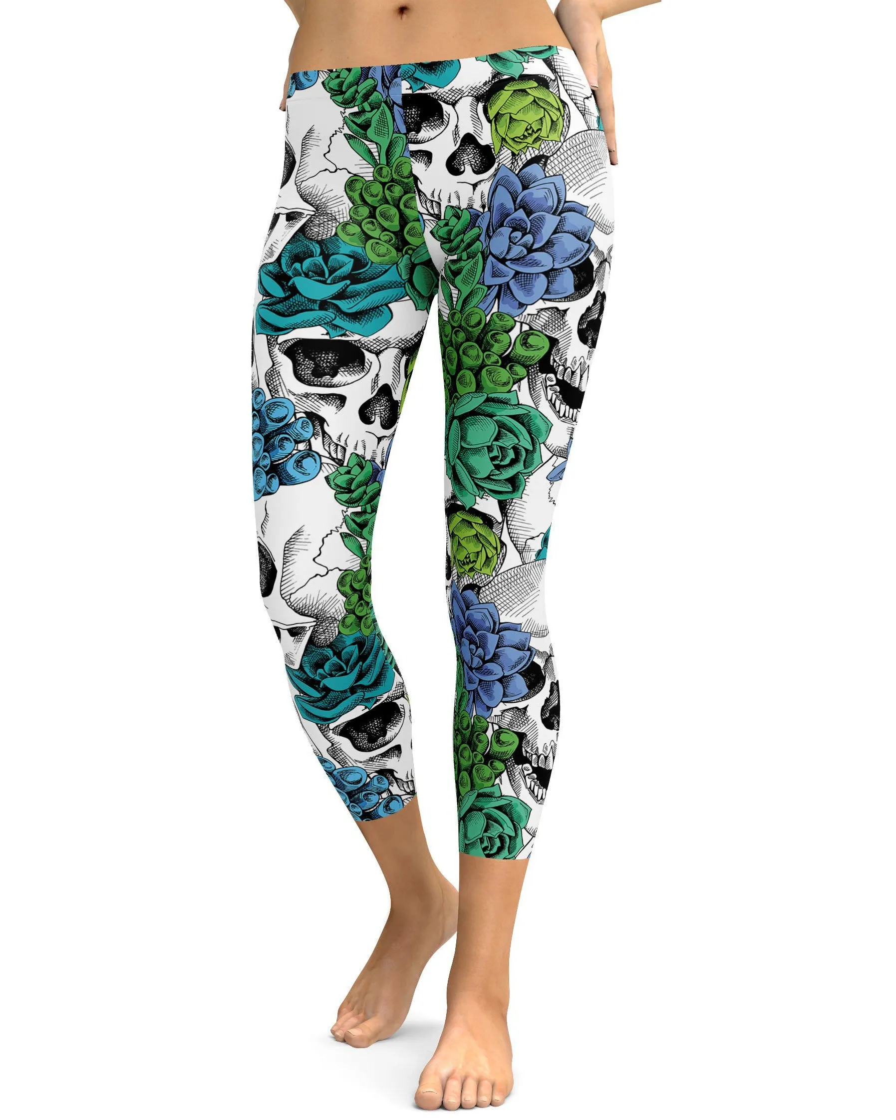 Blue Floral Skulls Capris