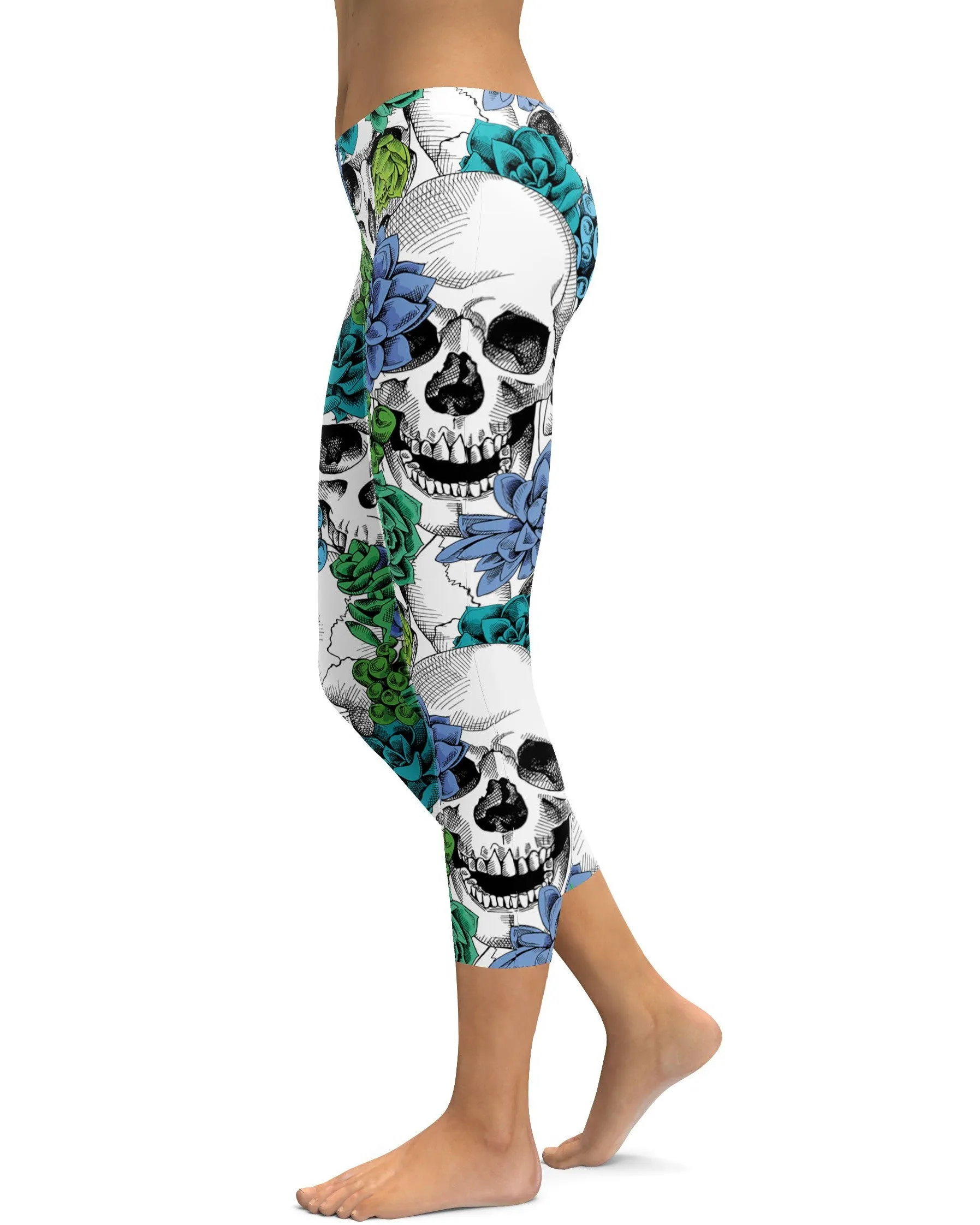 Blue Floral Skulls Capris