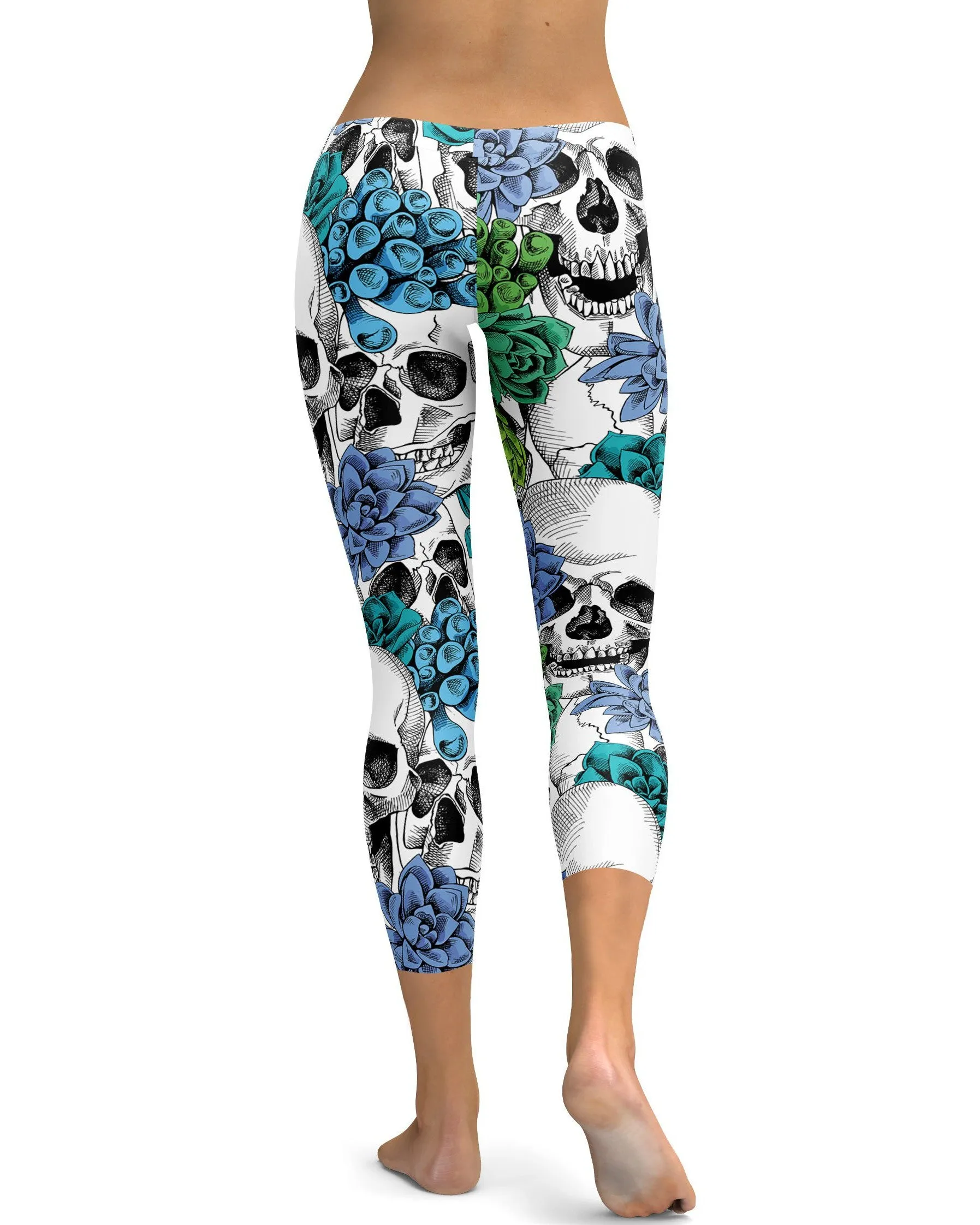 Blue Floral Skulls Capris