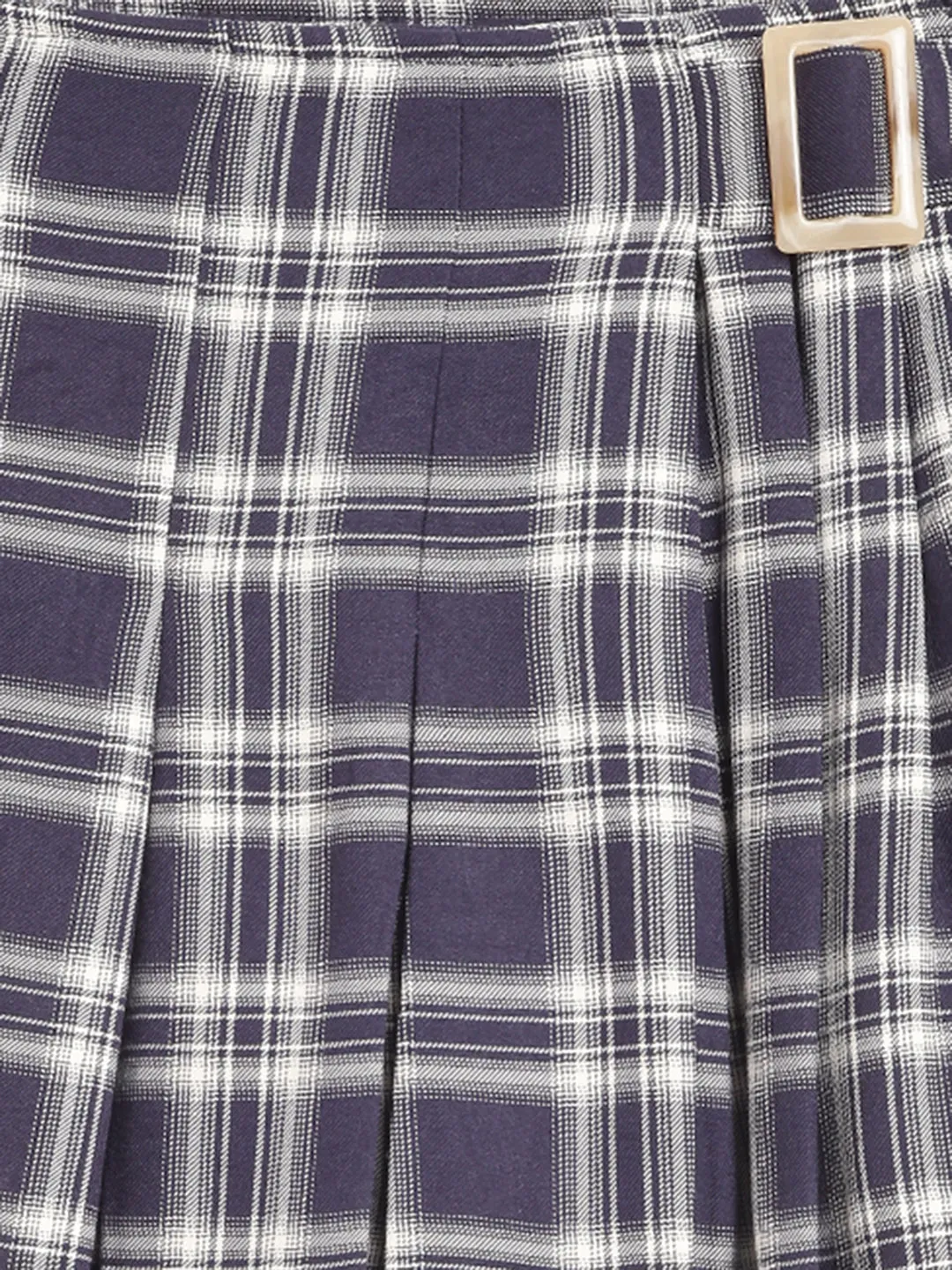 Blue Giraffe Girls Navy Blue Checked Flared Skirt