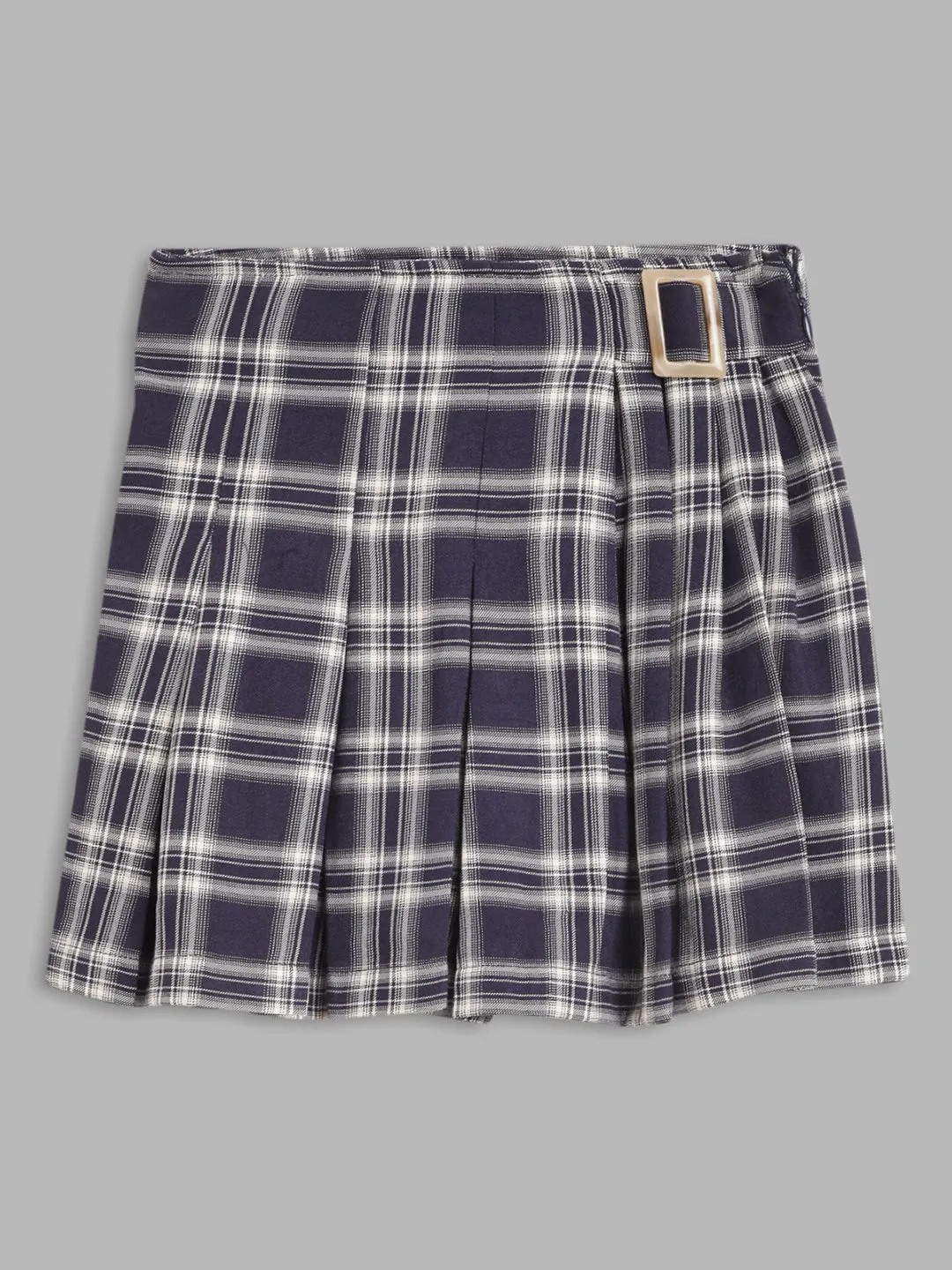 Blue Giraffe Girls Navy Blue Checked Flared Skirt