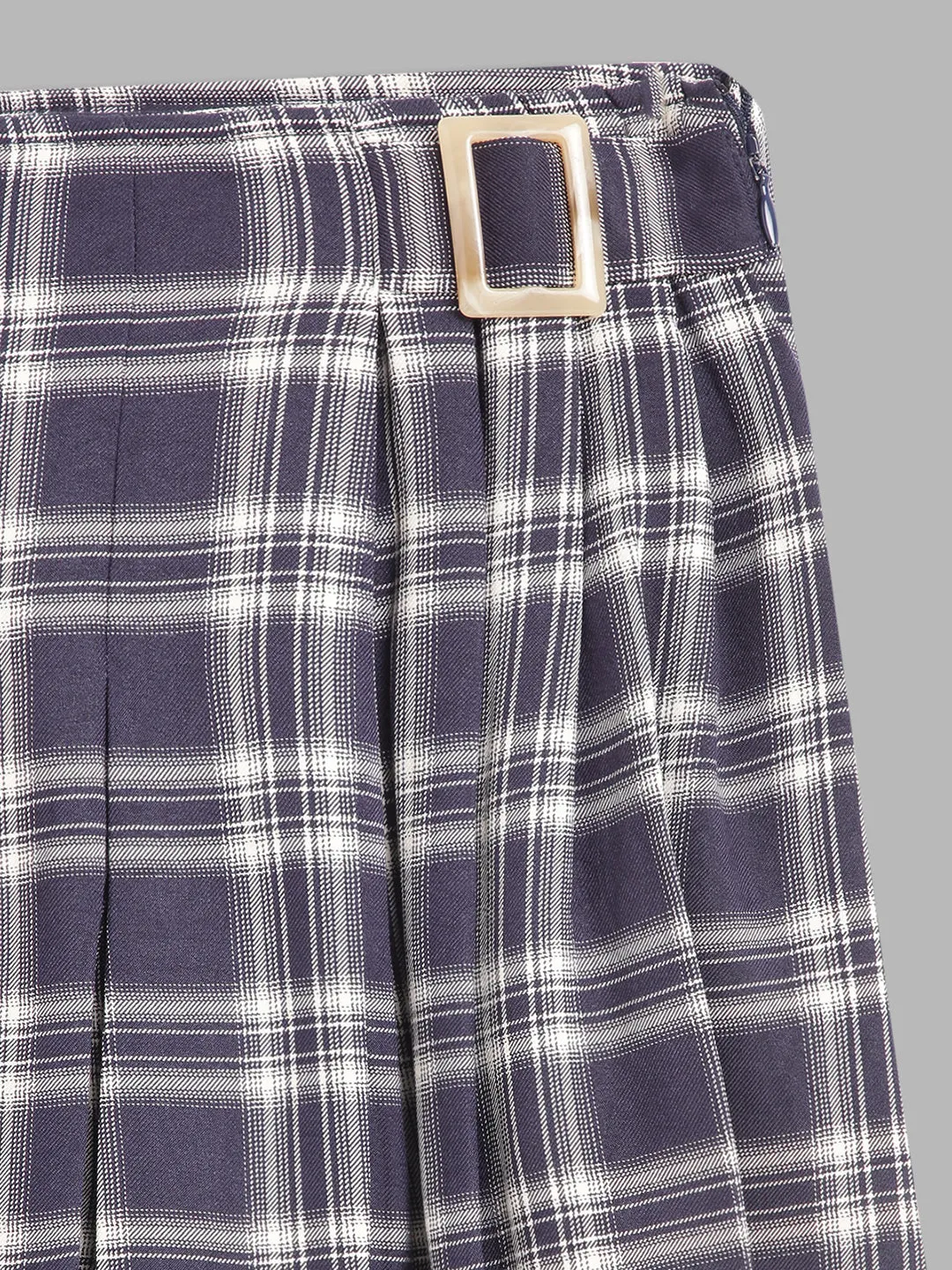 Blue Giraffe Girls Navy Blue Checked Flared Skirt