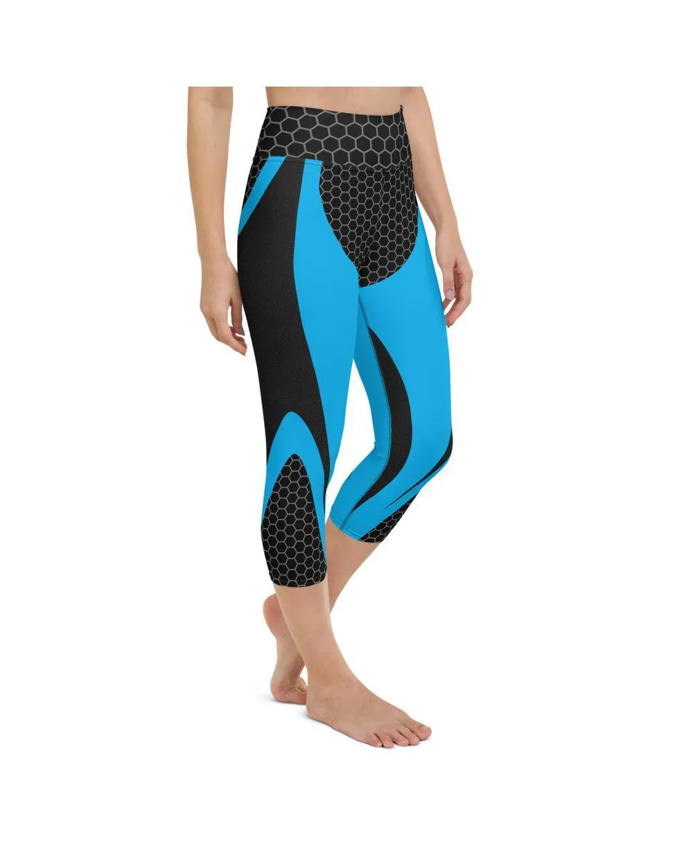 Blue Honeycomb Carbon Yoga Capris