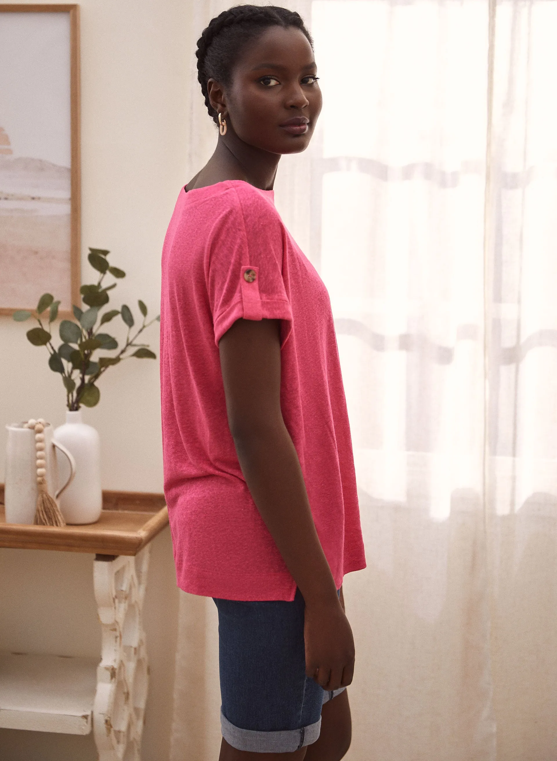 Boatneck Linen-Blend Tee