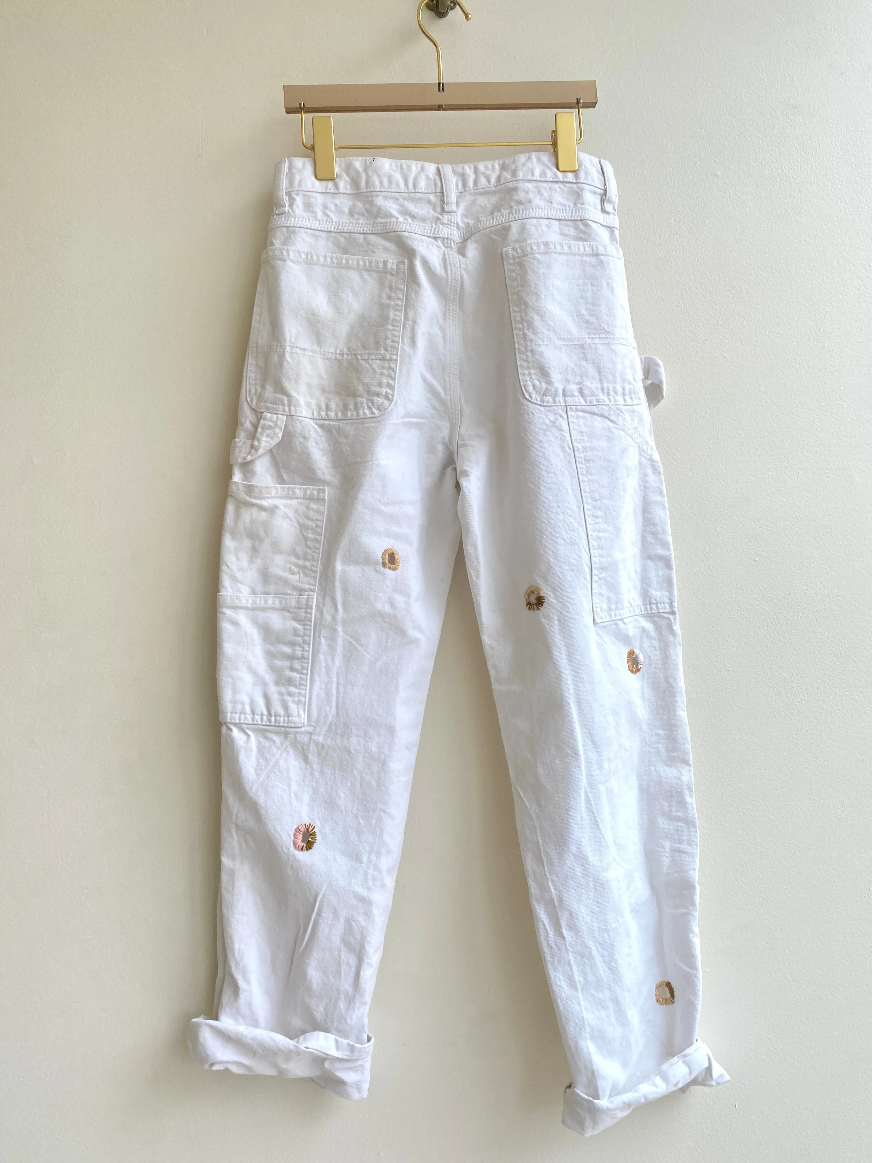 Brown, Camel, Mustard, Cream Hand Embroidered Holes Pants w/ Cracker Jack Charm (Reworked)