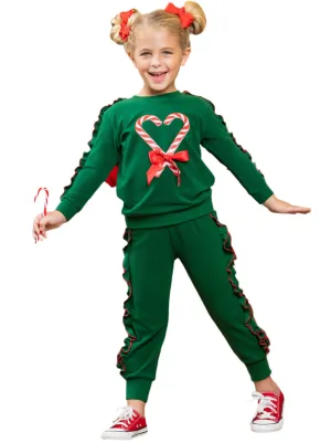 Candy Cane Heart Ruffle Jogger Set