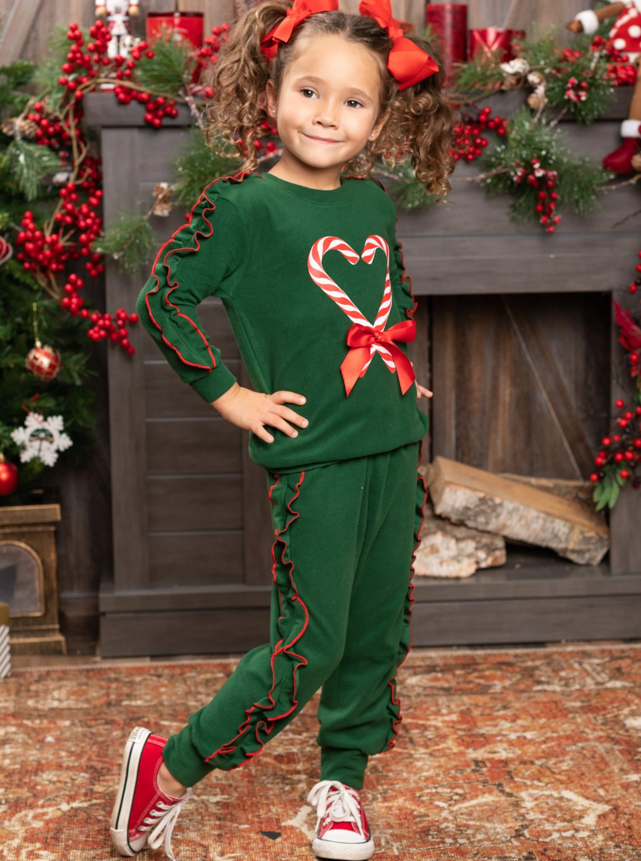 Candy Cane Heart Ruffle Jogger Set