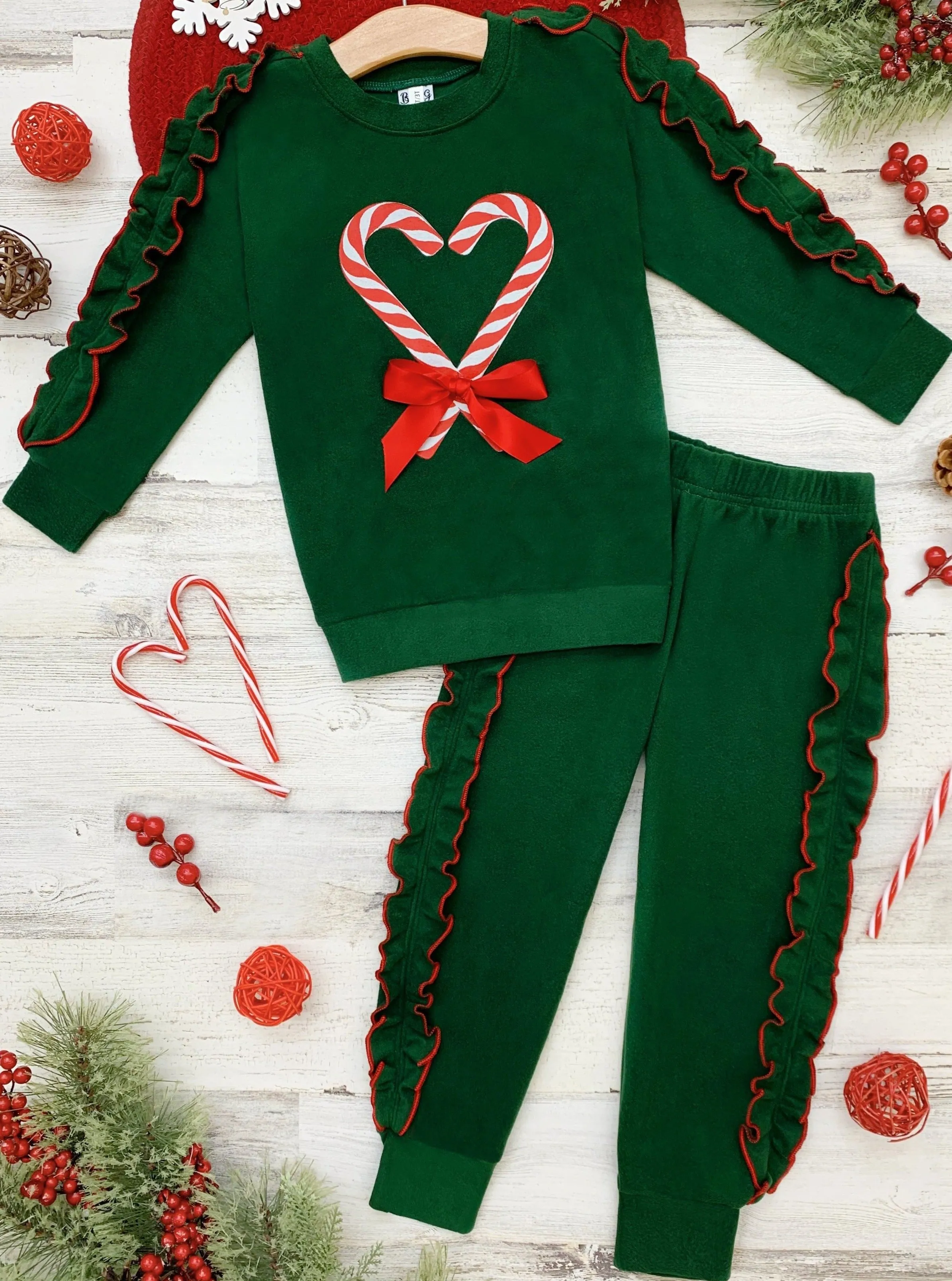 Candy Cane Heart Ruffle Jogger Set