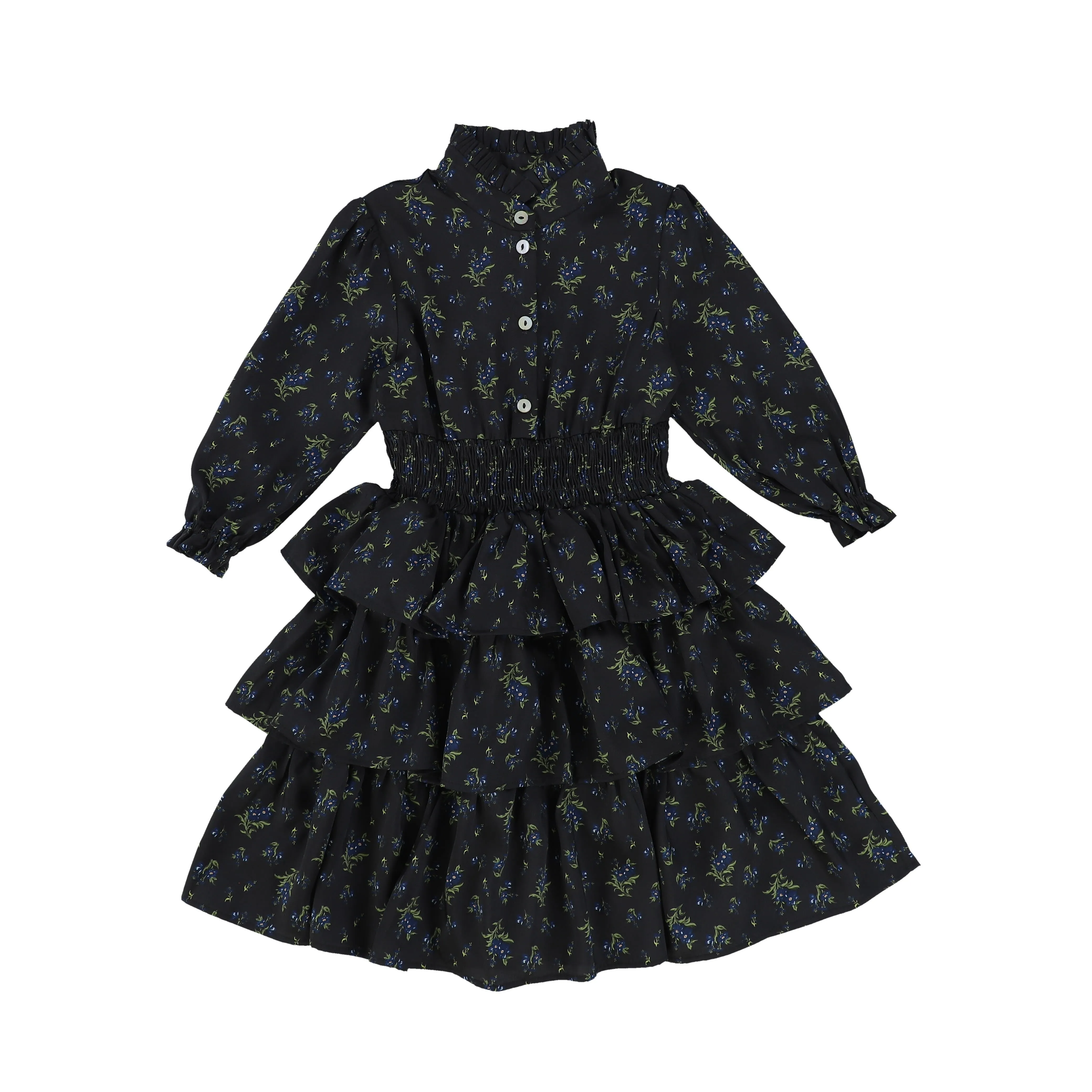 CHRISTINA RHODE MIDNIGHT FLORAL SMOCKED LAYERED DRESS