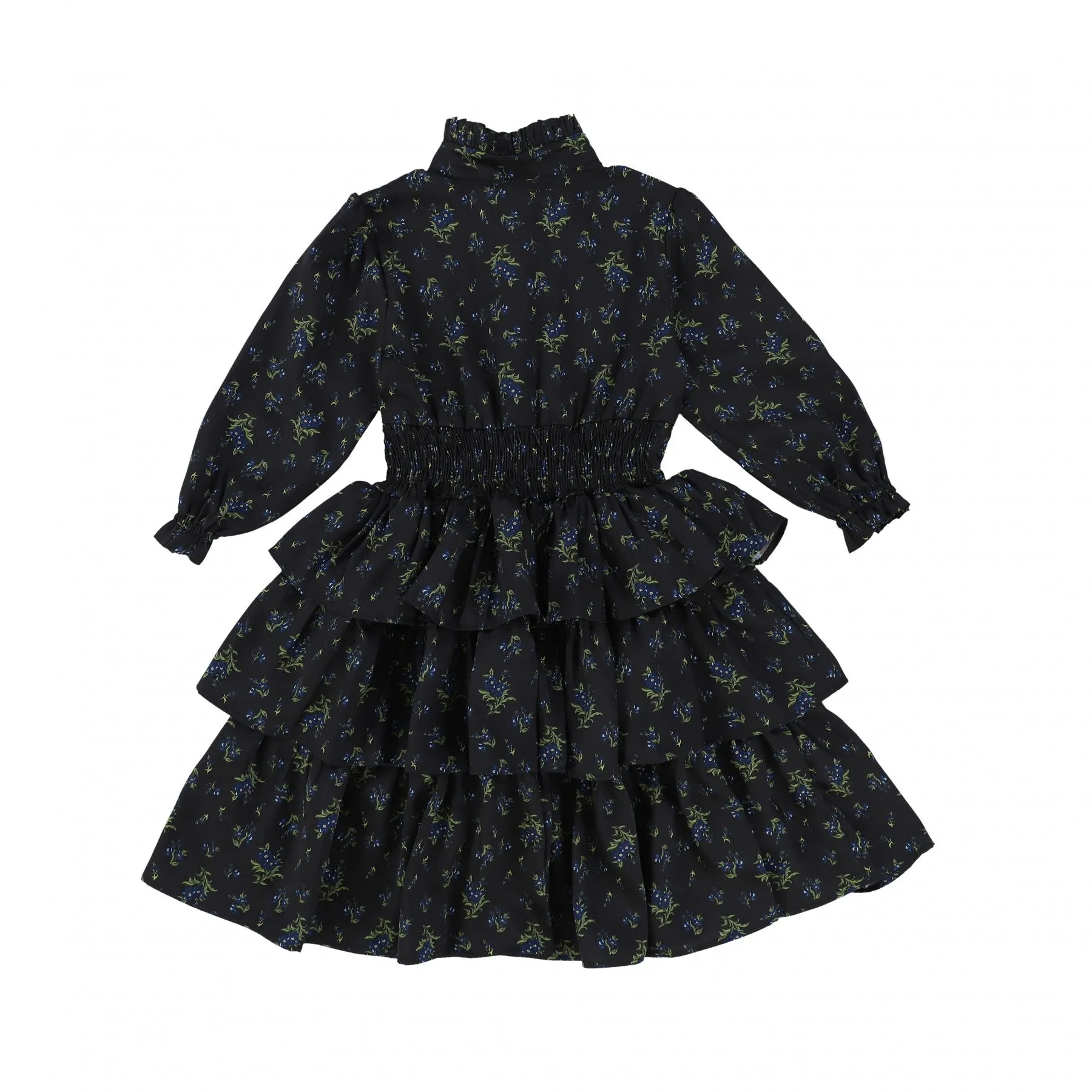 CHRISTINA RHODE MIDNIGHT FLORAL SMOCKED LAYERED DRESS