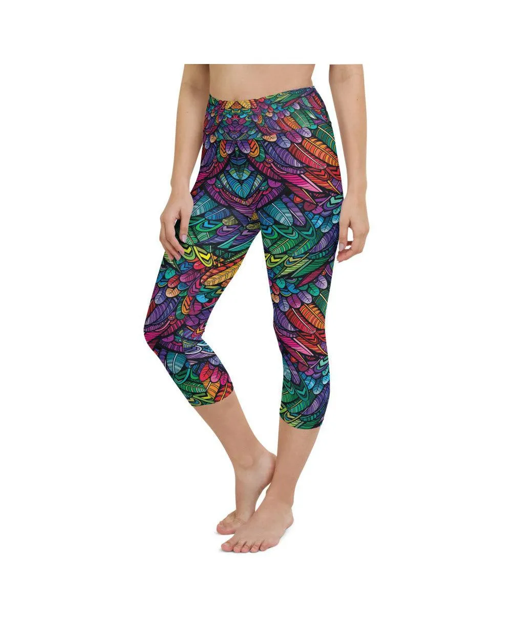 Colorful Feathers Yoga Capris