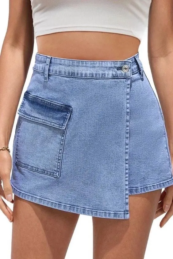 DENIM CO WRAP SHORT SKIRT