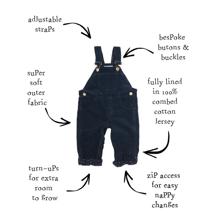 Dotty Dungarees Navy Cord Dungaree / Overalls