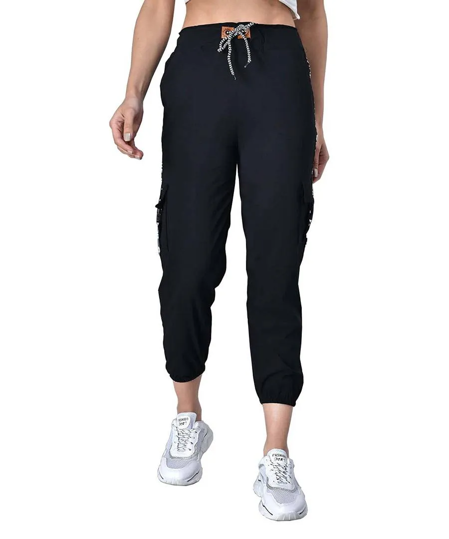 Elegant Black Cotton Blend Solid Trousers For Women