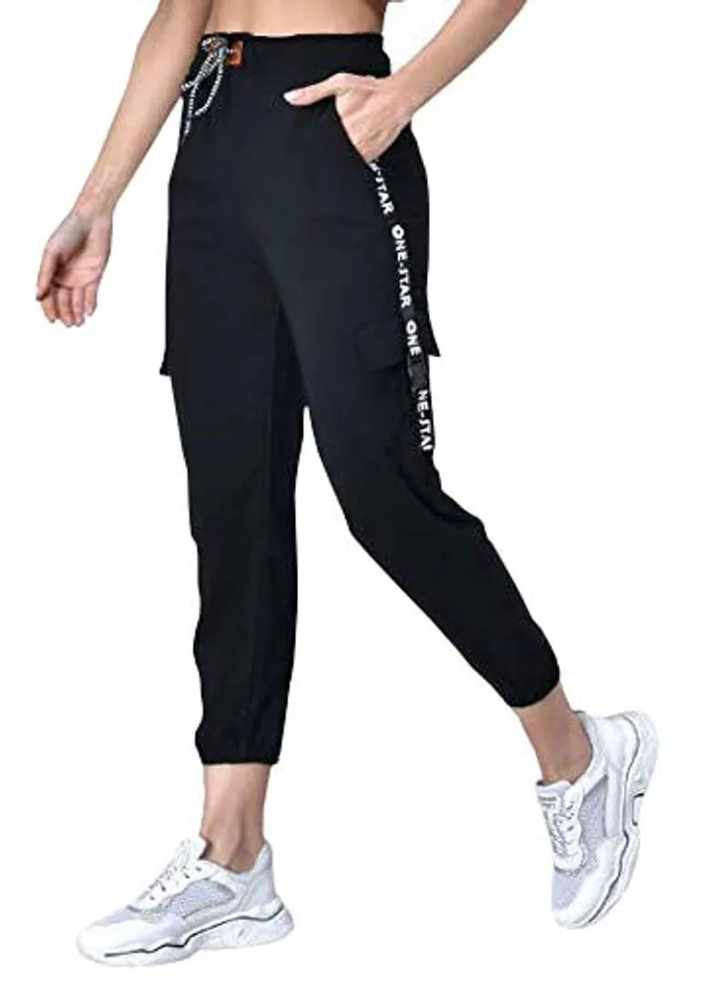 Elegant Black Cotton Blend Solid Trousers For Women