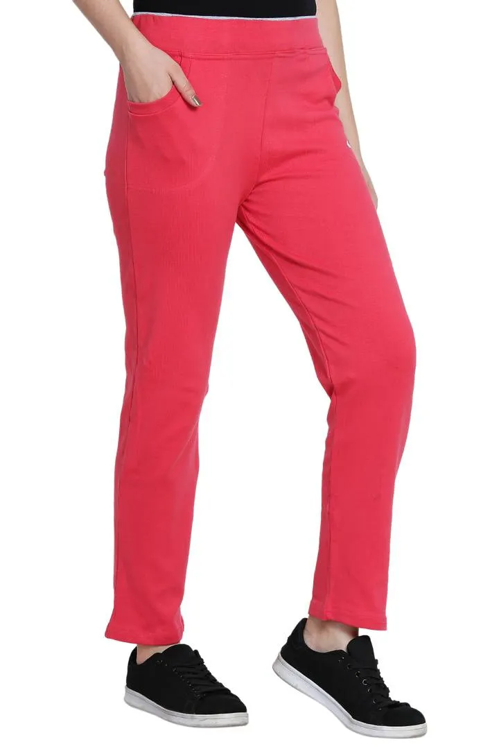 Fashionable Pink Cotton Solid Trouser For Women