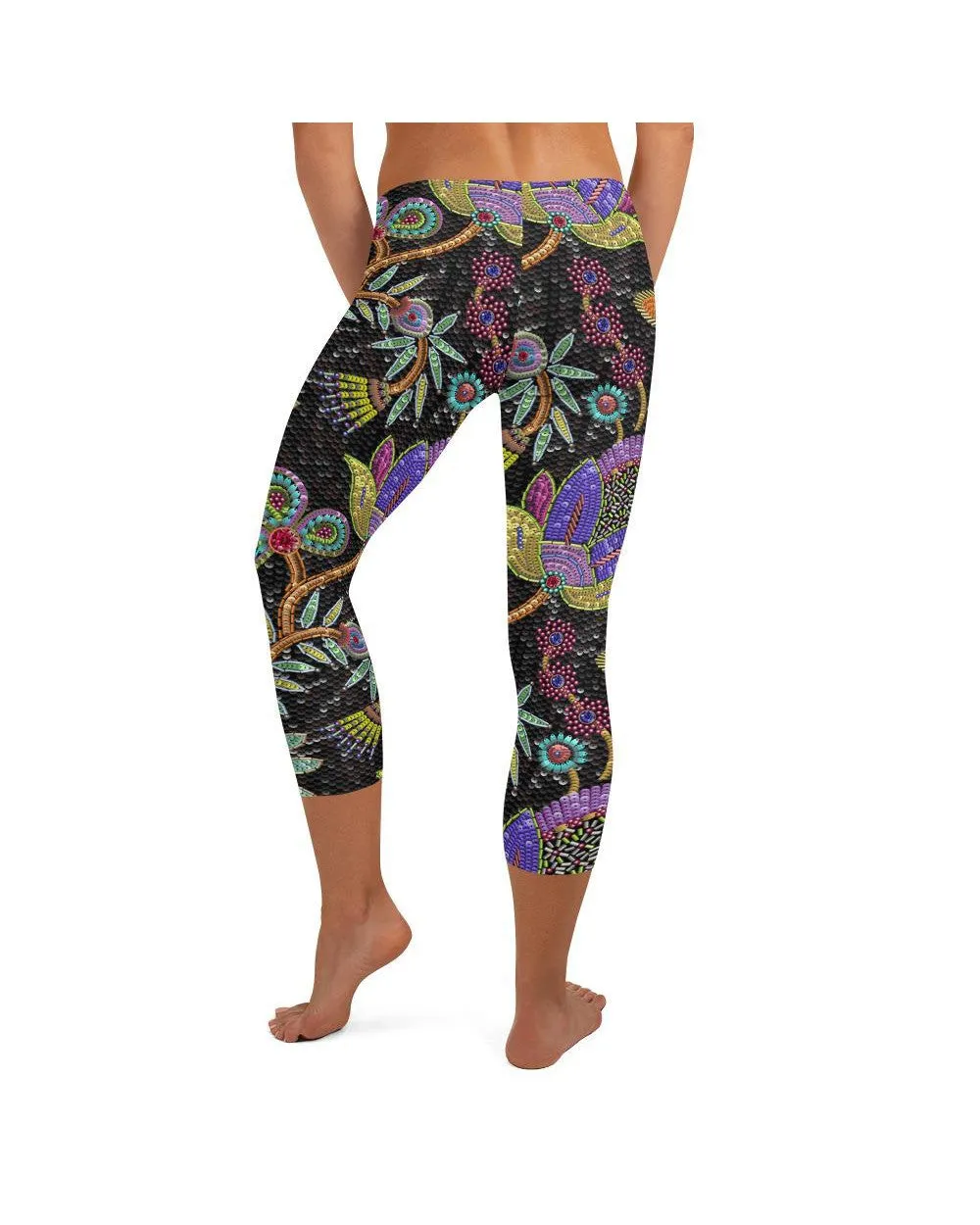 Faux Paillette Flower Capris