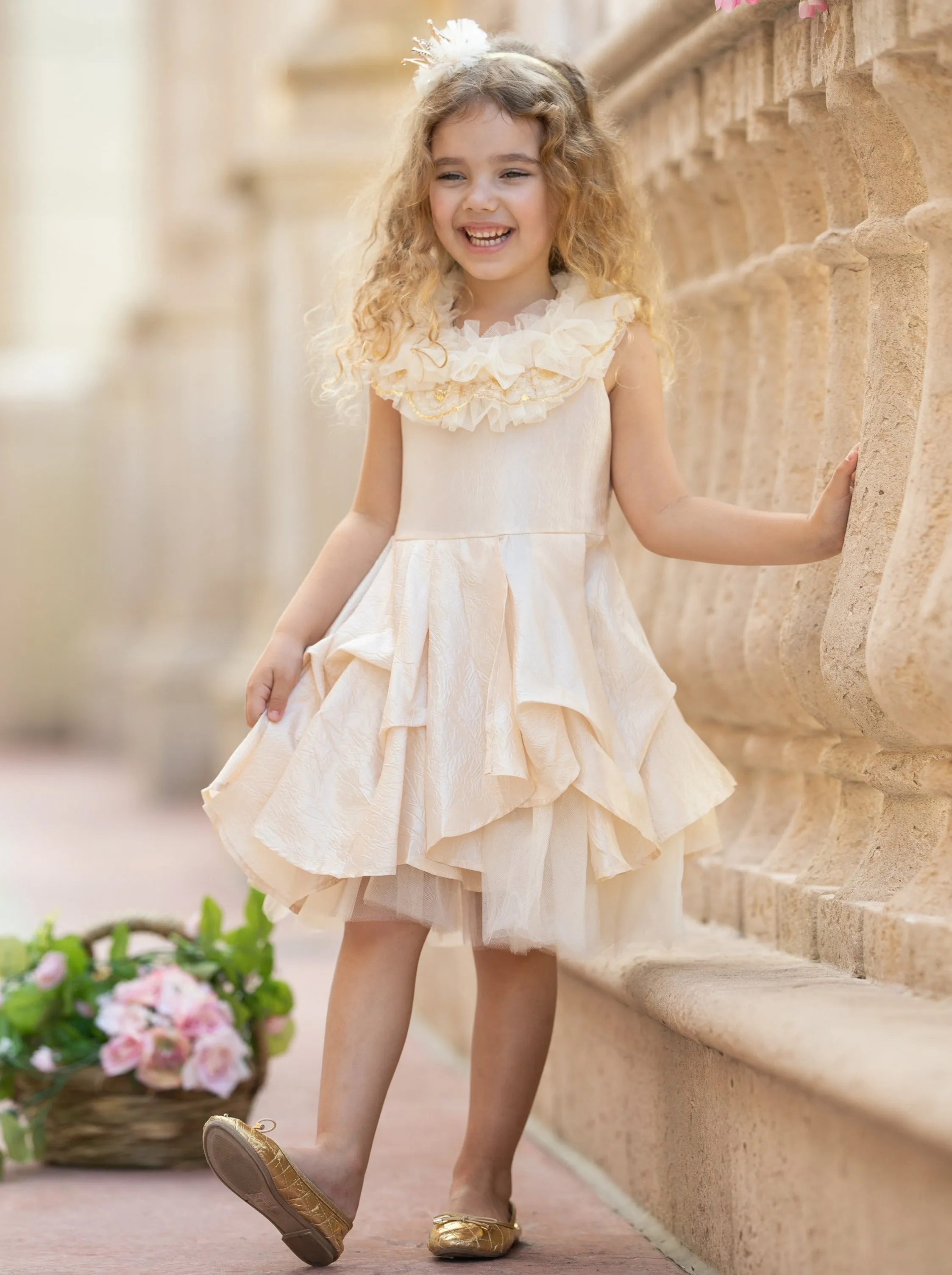 First Dance Ruffle Lace Tulle Dress