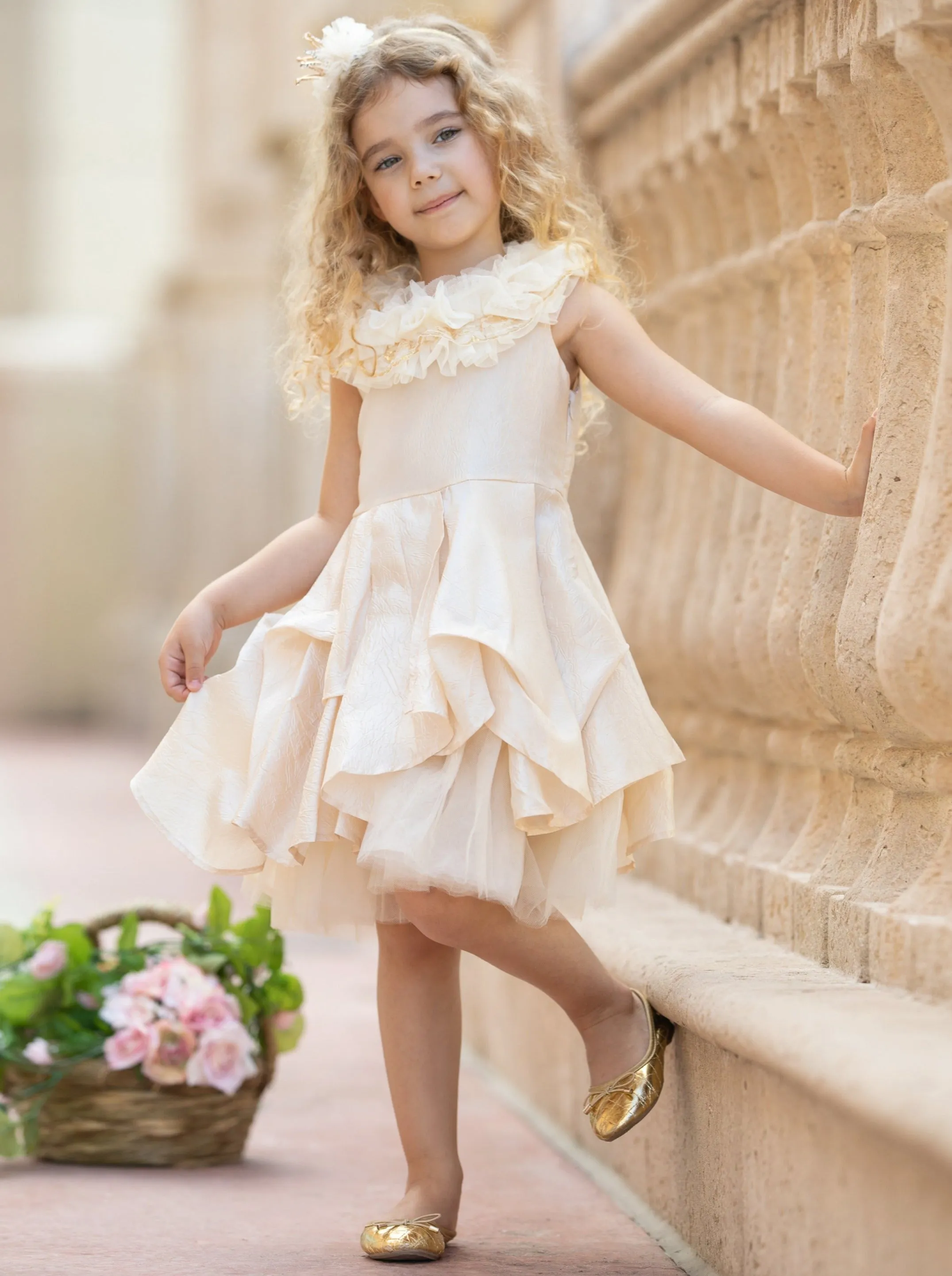 First Dance Ruffle Lace Tulle Dress