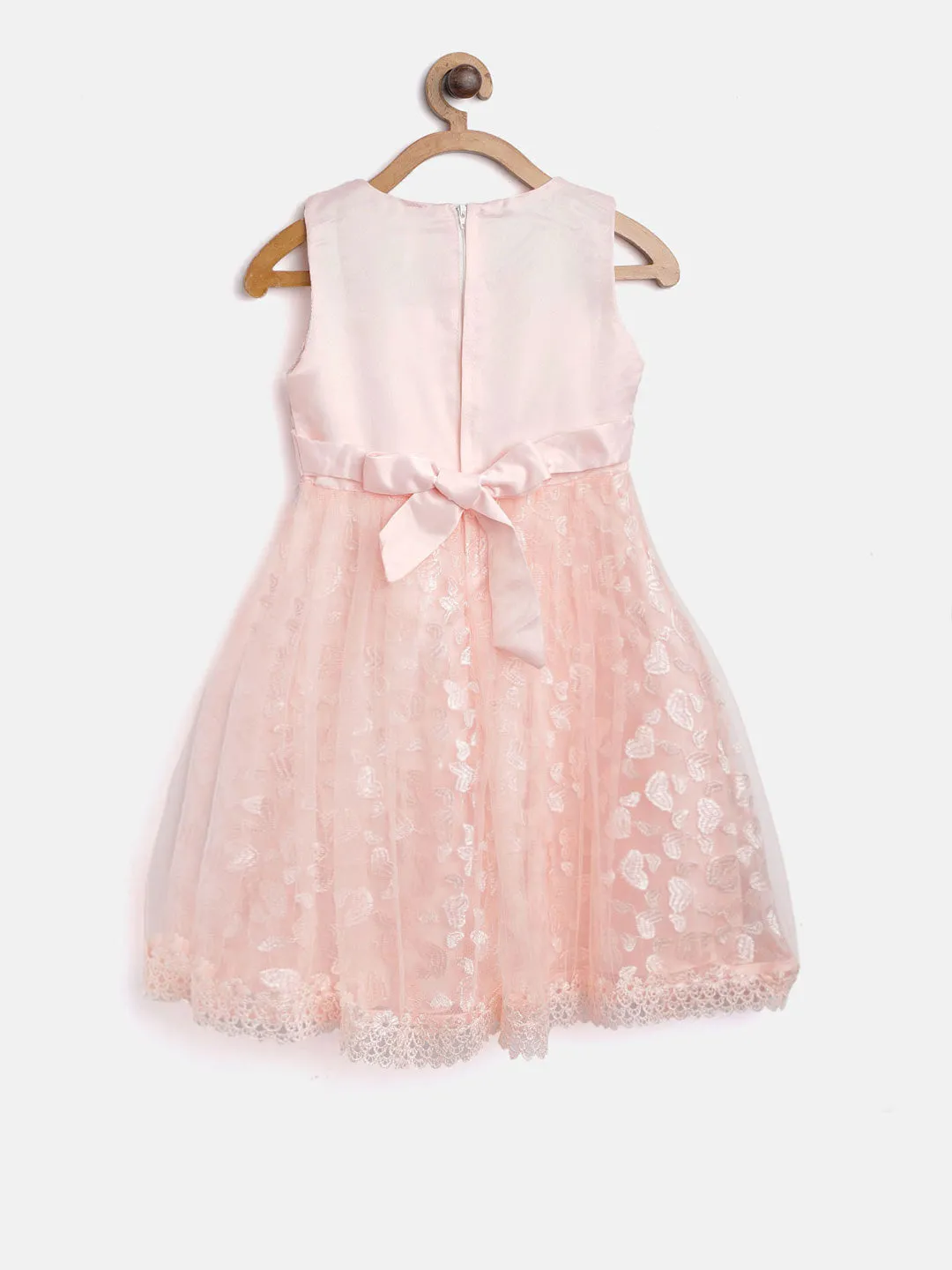 Gilr's Peach Embroidered And Embellished Party Dress - StyleStone Kid