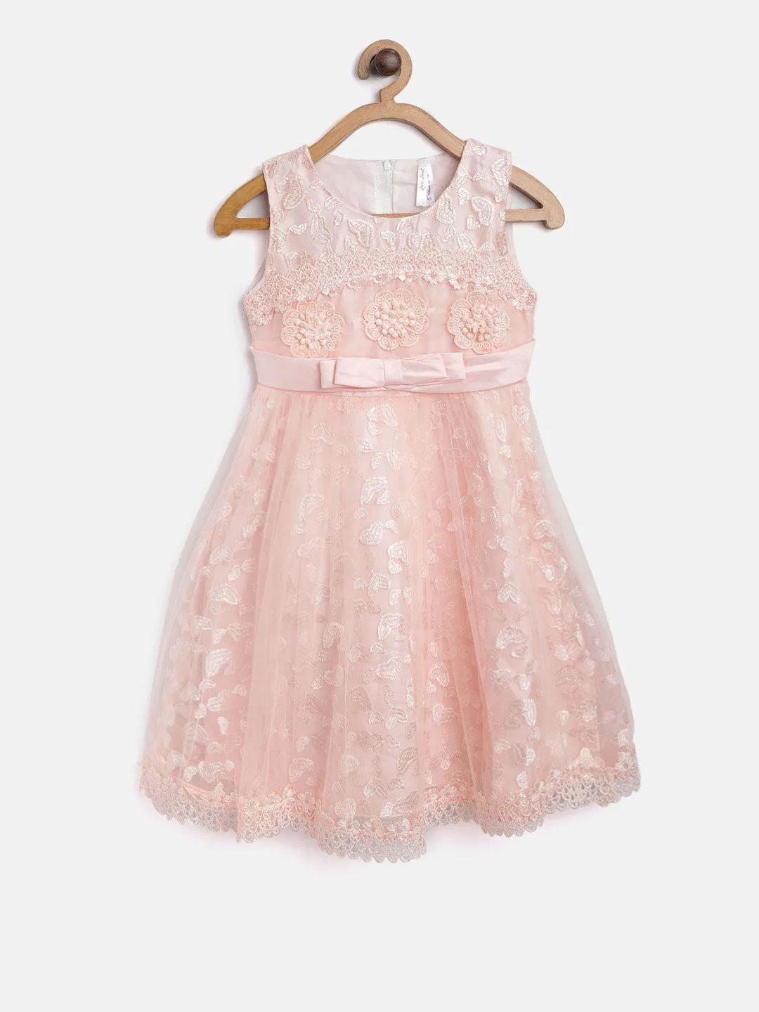 Gilr's Peach Embroidered And Embellished Party Dress - StyleStone Kid