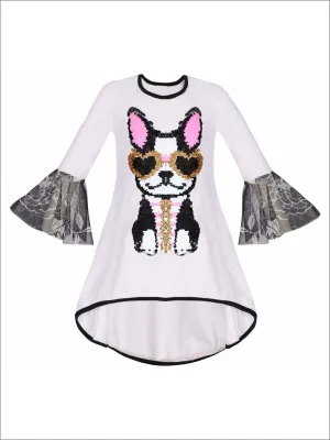 Girls Flared Long Sleeve Hi-Lo Sequin Appliqued Tunic