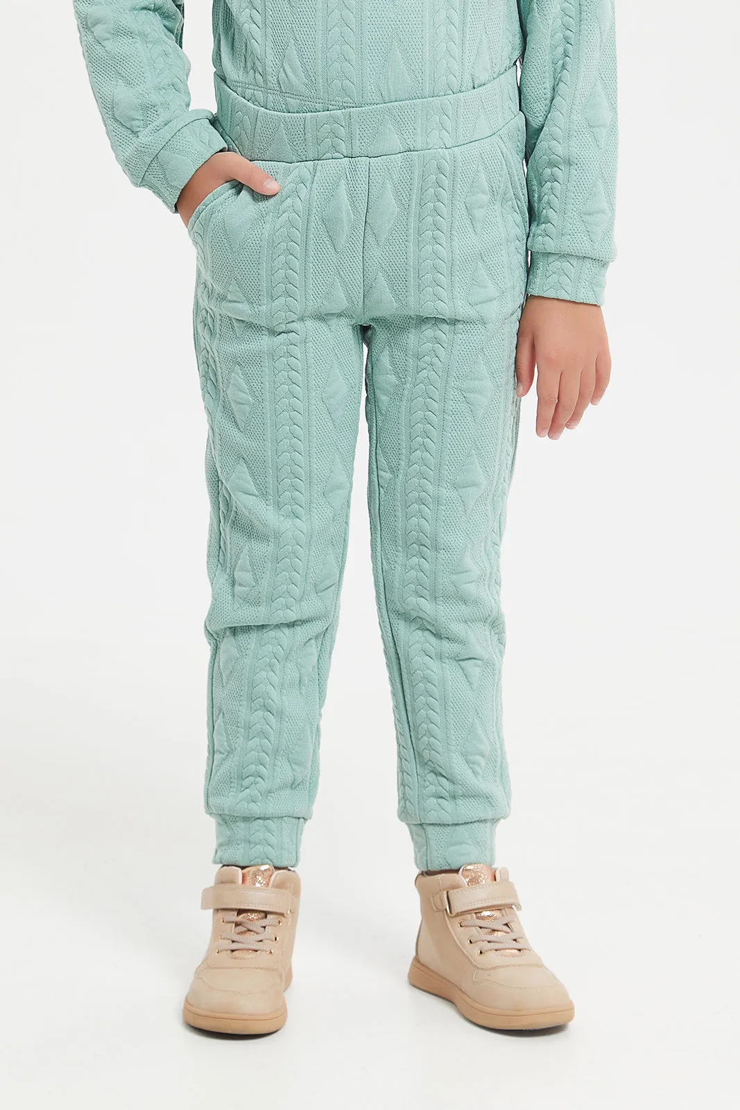 Girls Green Jacquard Jogger Set (2 Piece)