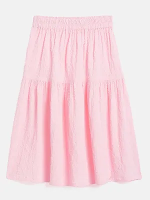 Girls Pink Seer Sucker Tiered Skirt - Lyush Kids