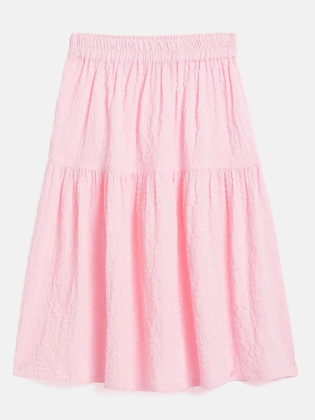 Girls Pink Seer Sucker Tiered Skirt - Lyush Kids