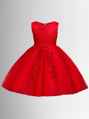 Girls Red Cascading Lace And Tulle Holiday Dress