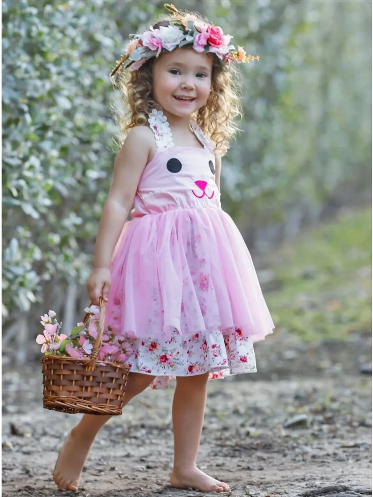 Girls Smile It's Easter Floral Tulle Tutu Dress