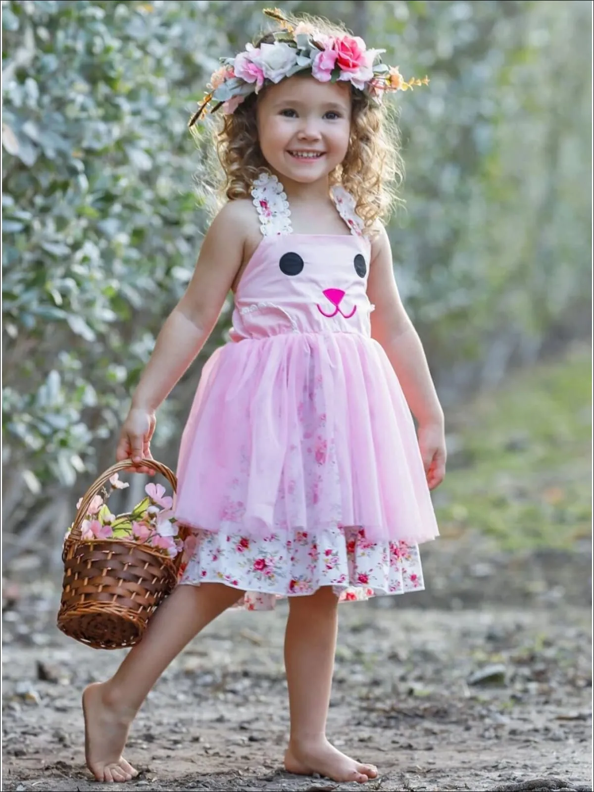 Girls Smile It's Easter Floral Tulle Tutu Dress