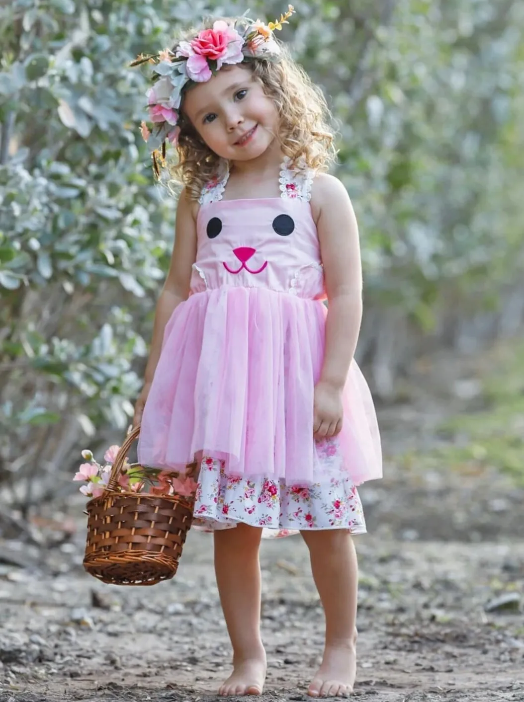 Girls Smile It's Easter Floral Tulle Tutu Dress