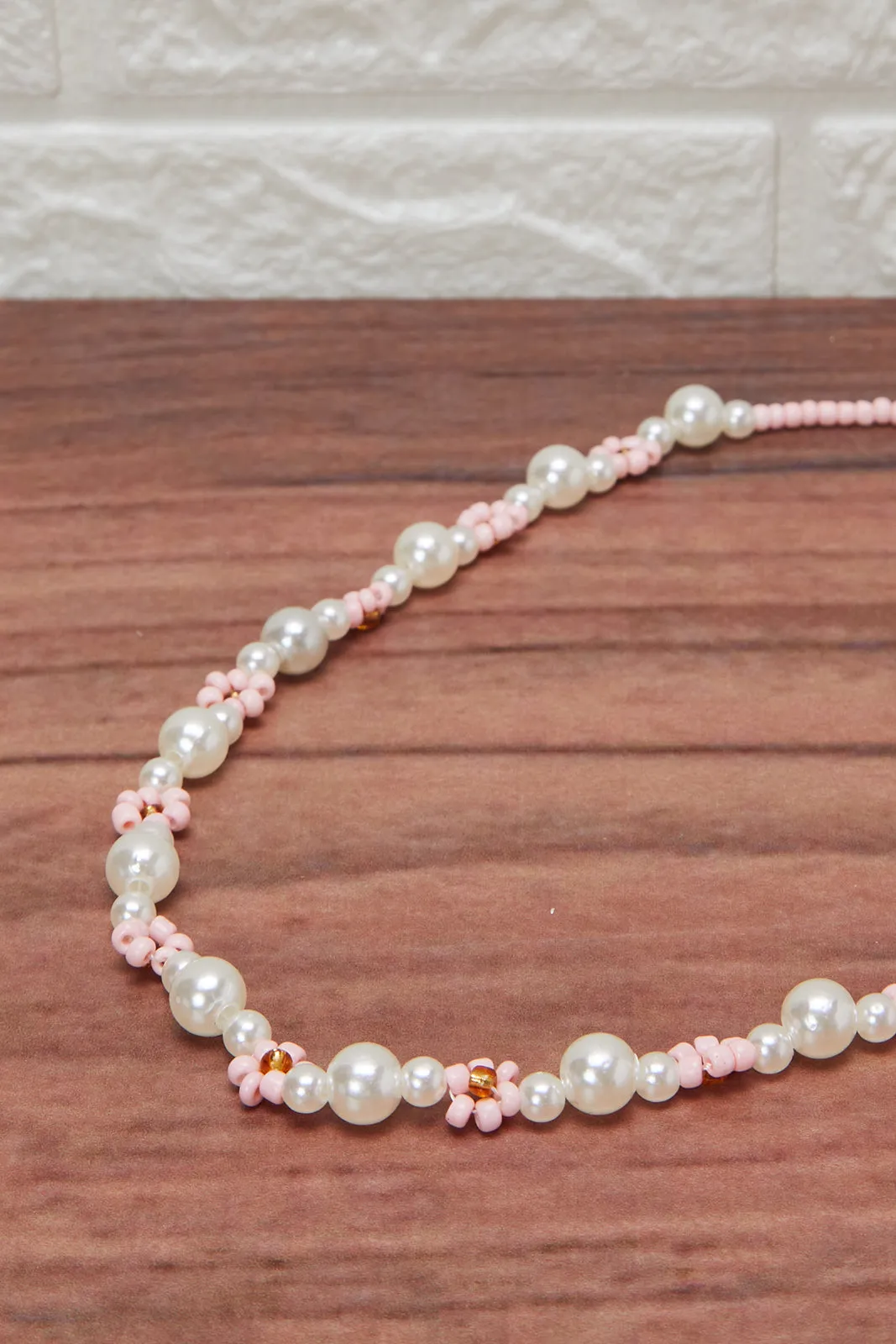 Girls White And Pink Embellished Necklace